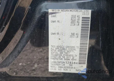 2013 Nissan Altima 2.5 S from USA, damaged, VIN 1N4AL3AP1DN528184